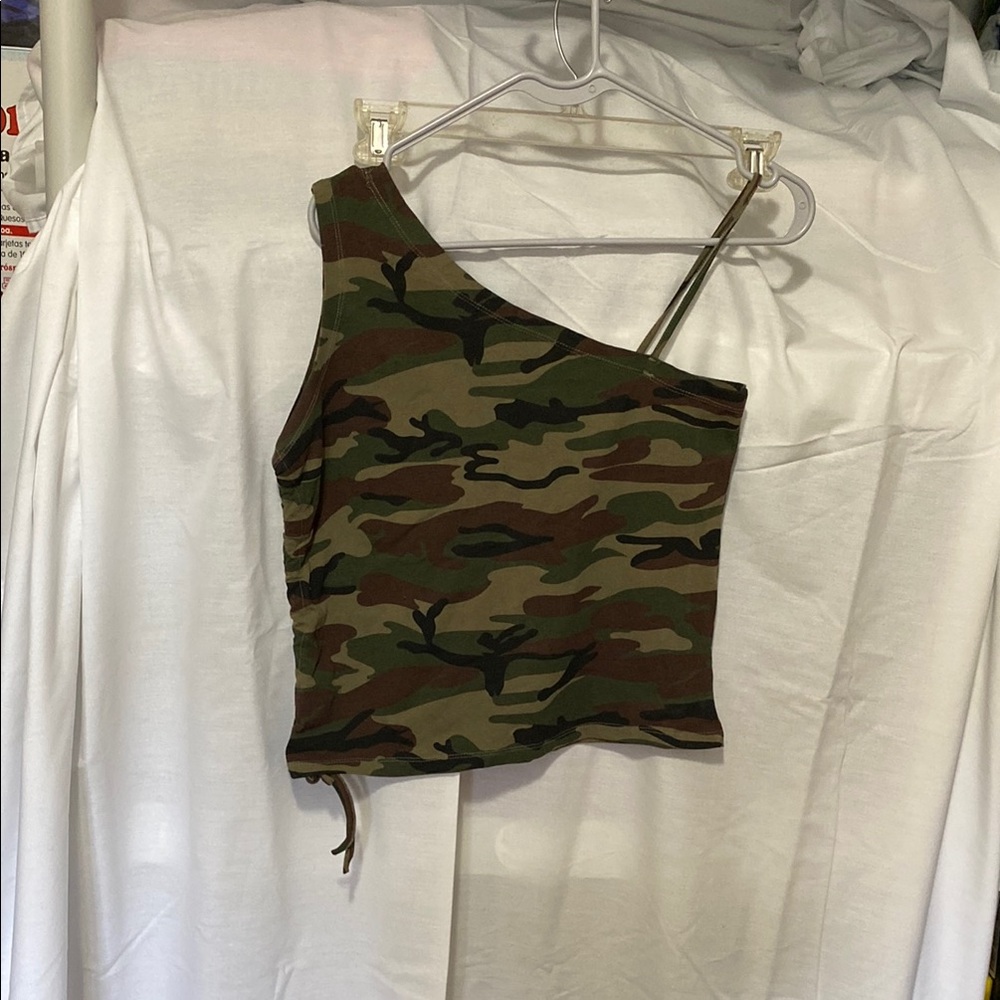 Red Asymmetrical Green Brown Crop Tank Top